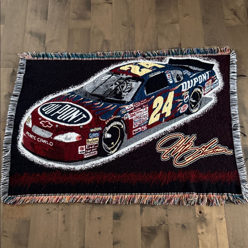 Vintage Jeff Gordon DuPont NASCAR Woven Tapestry Throw Blanket